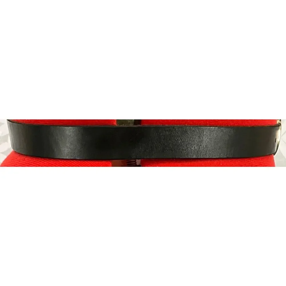 Vintage 90s Black Leather Brass Round Buckle Belt Women 31.5”-35.5”